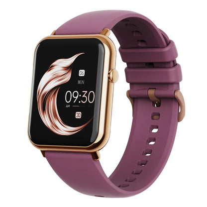 Smart waterproof watch with sleek design and purple strap displaying time and date.