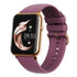 Smart waterproof watch with sleek design and purple strap displaying time and date.